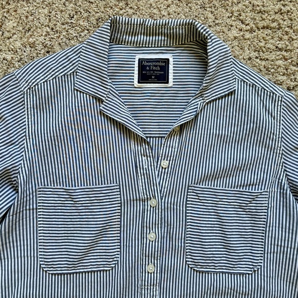 Abercrombie & Fitch Popover Button-Up Striped Shirt size M - Picture 5 of 11